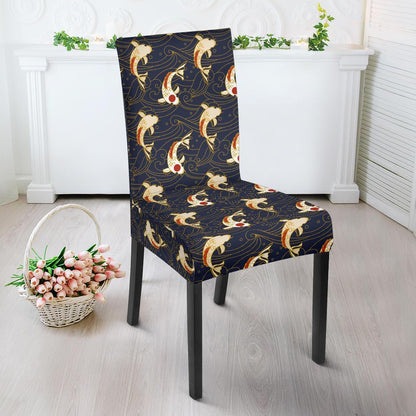 Koi Carp Japanese Design Themed Print Dining Chair Slipcover-JTAMIGO.COM