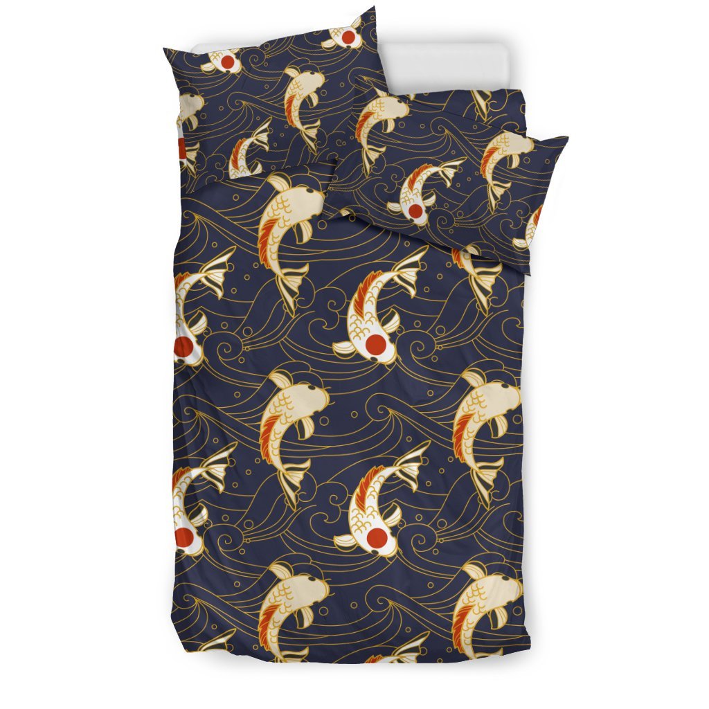 Koi Carp Japanese Design Themed Print Duvet Cover Bedding Set