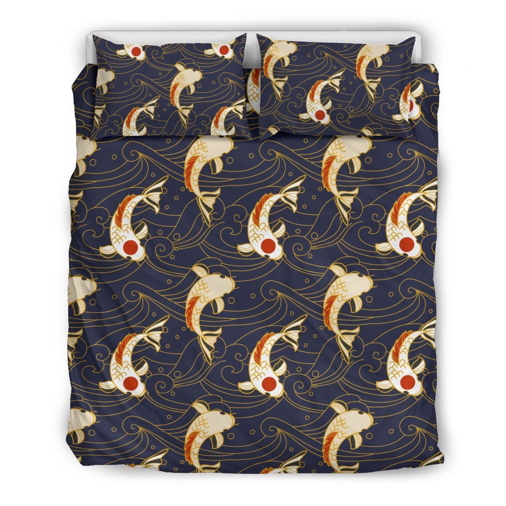 Koi Carp Japanese Design Themed Print Duvet Cover Bedding Set