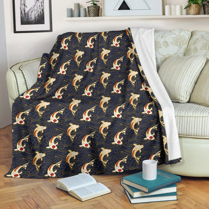 Koi Carp Japanese Design Themed Print Fleece Blanket