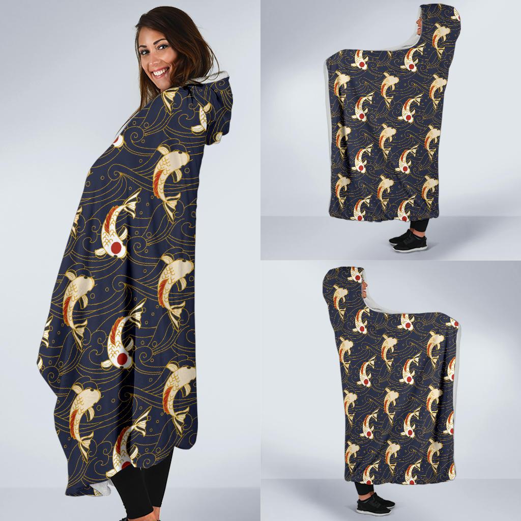 Koi Carp Japanese Design Themed Print Hooded Blanket-JTAMIGO.COM