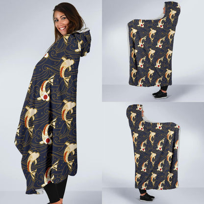 Koi Carp Japanese Design Themed Print Hooded Blanket-JTAMIGO.COM