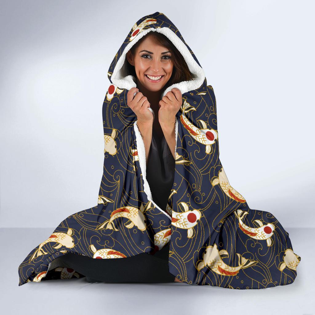 Koi Carp Japanese Design Themed Print Hooded Blanket-JTAMIGO.COM