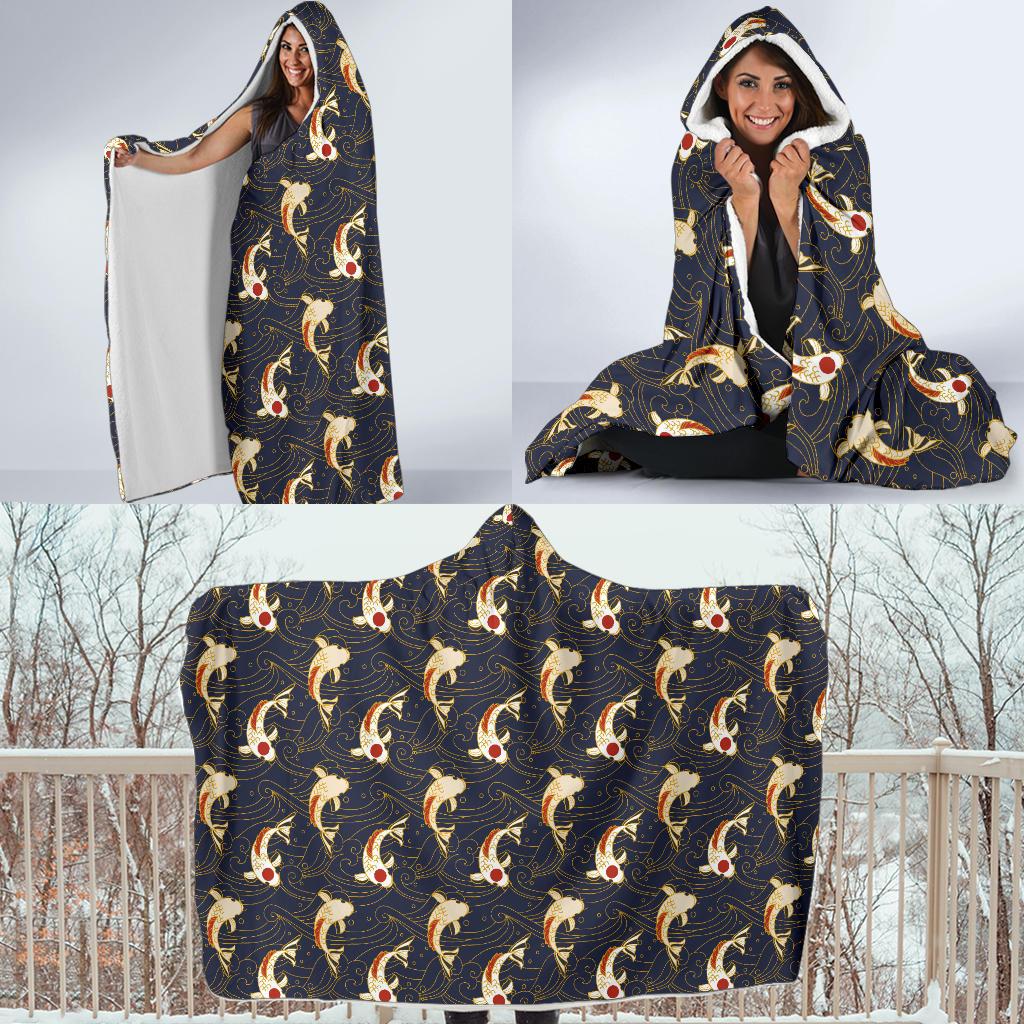 Koi Carp Japanese Design Themed Print Hooded Blanket-JTAMIGO.COM