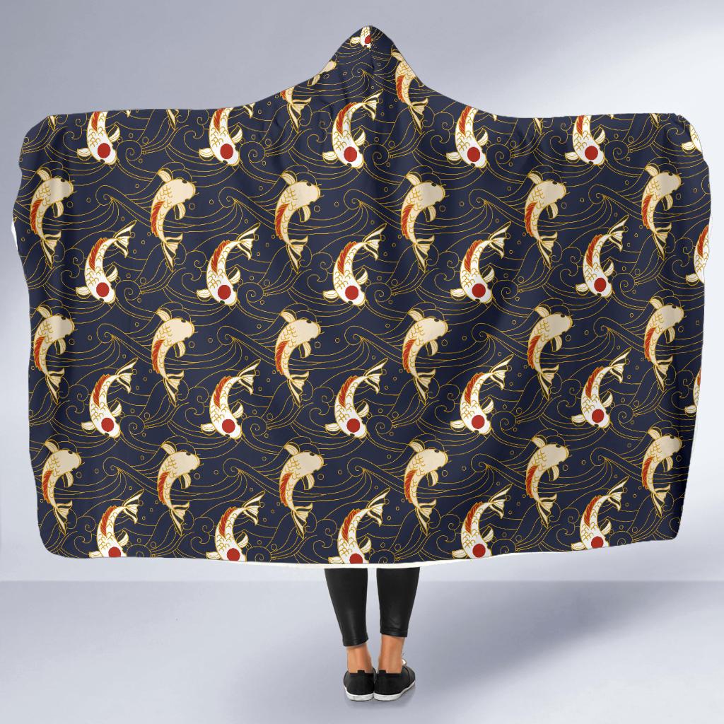Koi Carp Japanese Design Themed Print Hooded Blanket-JTAMIGO.COM