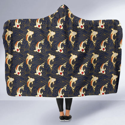 Koi Carp Japanese Design Themed Print Hooded Blanket-JTAMIGO.COM