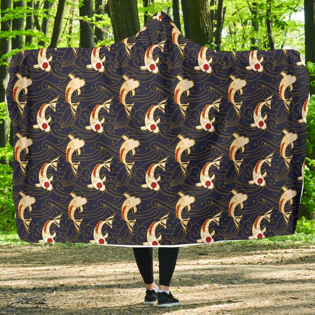 Koi Carp Japanese Design Themed Print Hooded Blanket-JTAMIGO.COM