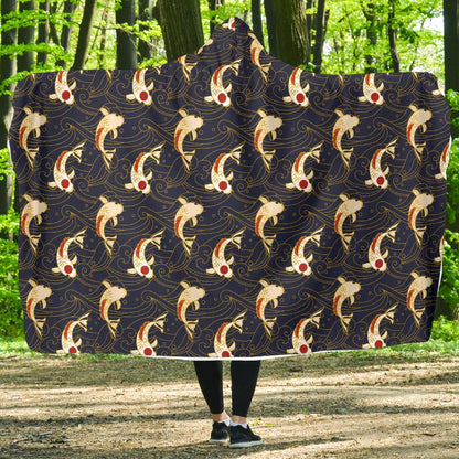 Koi Carp Japanese Design Themed Print Hooded Blanket-JTAMIGO.COM