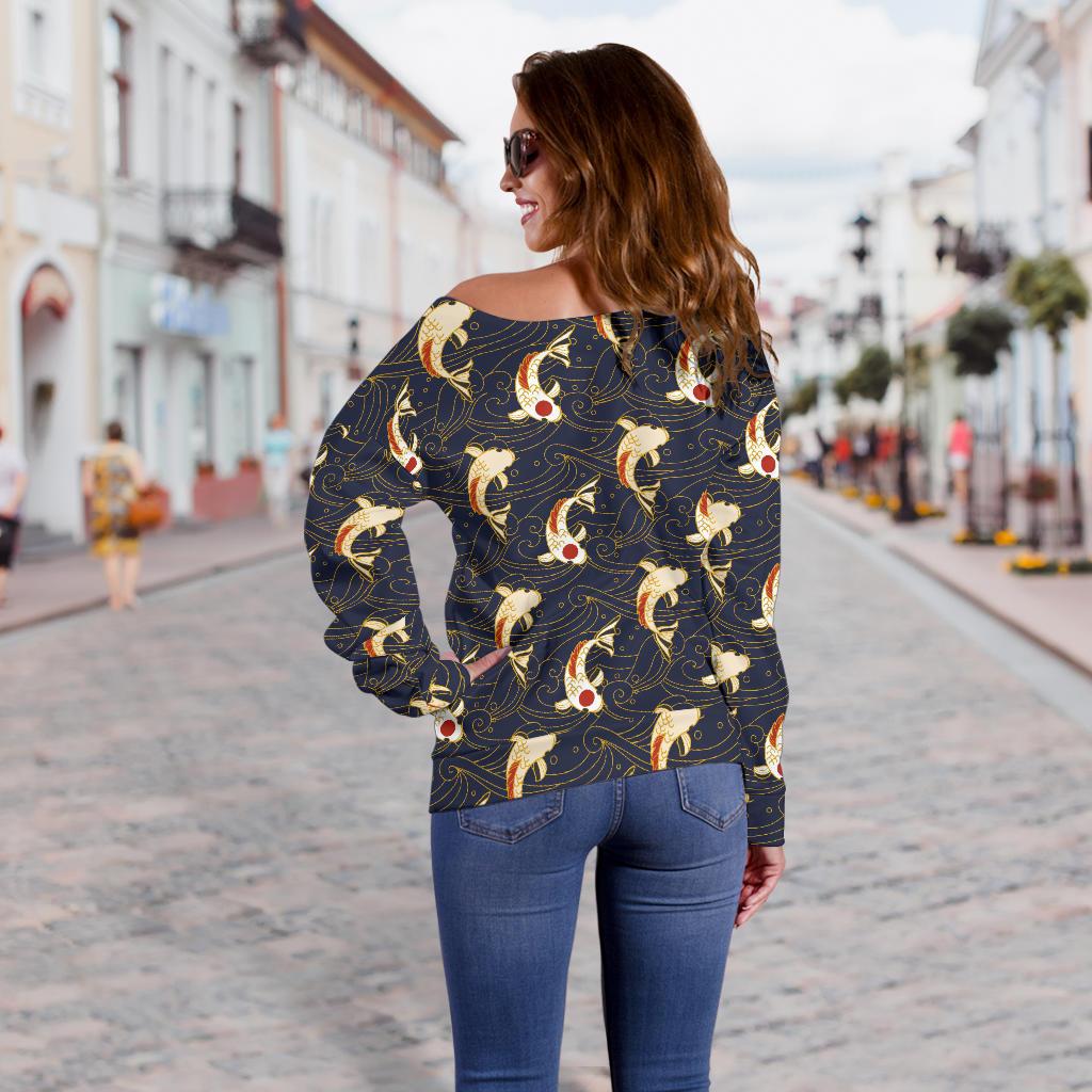 Koi Carp Japanese Design Themed Print Off Shoulder Sweatshirt