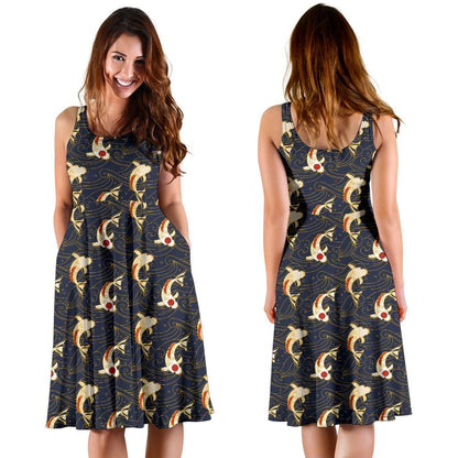 Koi Carp Japanese Design Themed Print Sleeveless Dress