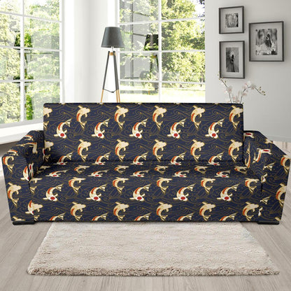 Koi Carp Japanese Design Themed Print Sofa Slipcover-JTAMIGO.COM