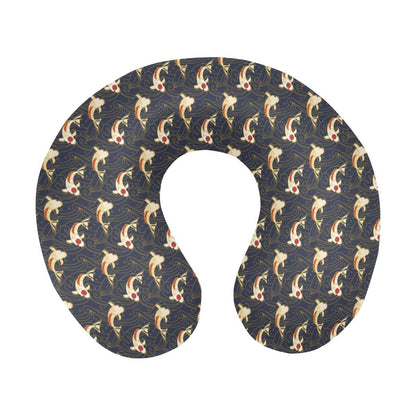 Koi Carp Japanese Design Themed Print U-Shaped Travel Neck Pillow-JTAMIGO.COM