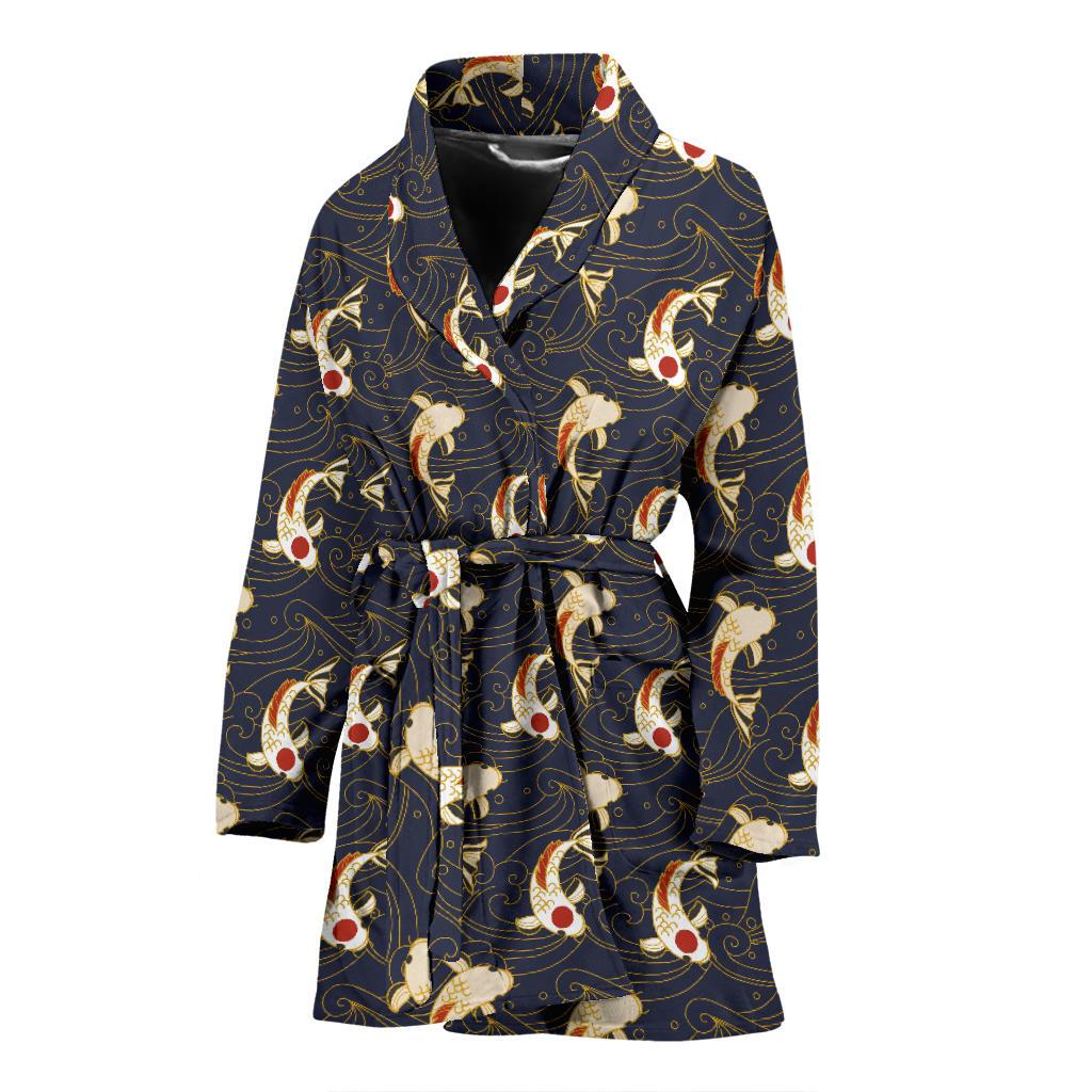 Koi Carp Japanese Design Themed Print Women Bath Robe-JTAMIGO.COM