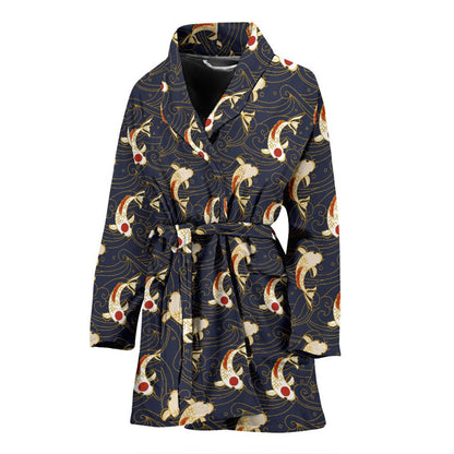 Koi Carp Japanese Design Themed Print Women Bath Robe-JTAMIGO.COM