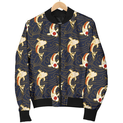 Koi Carp Japanese Design Themed Print Women Casual Bomber Jacket