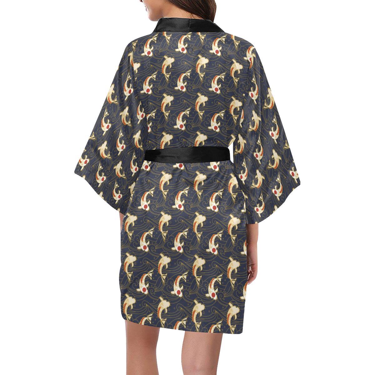 Koi Carp Japanese Design Themed Print Women Short Kimono Robe
