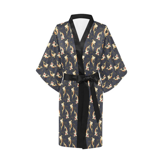 Koi Carp Japanese Design Themed Print Women Short Kimono Robe