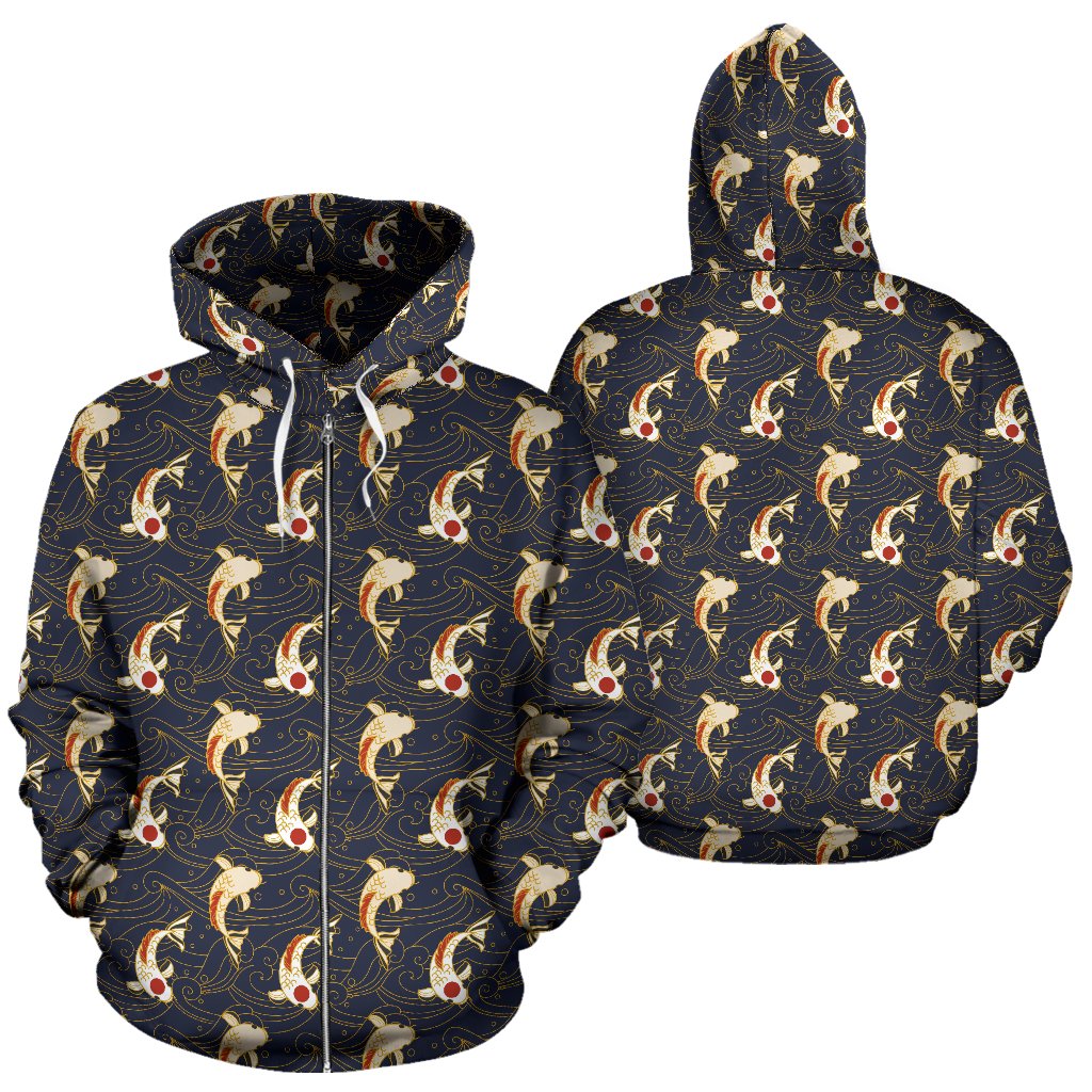 Koi Carp Japanese Design Themed Print Zip Up Hoodie