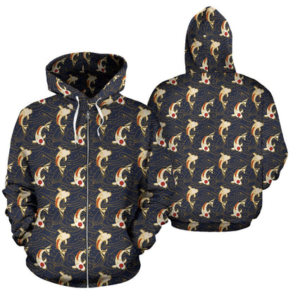 Koi Carp Japanese Design Themed Print Zip Up Hoodie