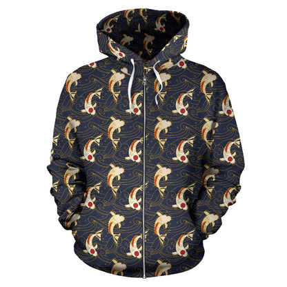 Koi Carp Japanese Design Themed Print Zip Up Hoodie