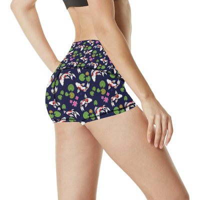 Koi Carp Pattern Design Themed Print High Waisted Spandex Shorts-JTAMIGO.COM