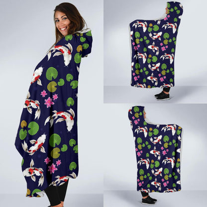 Koi Carp Pattern Design Themed Print Hooded Blanket-JTAMIGO.COM