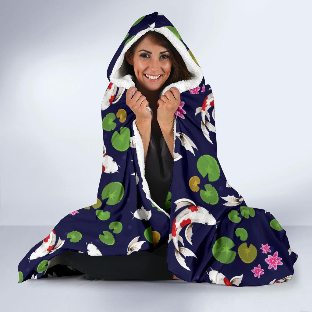 Koi Carp Pattern Design Themed Print Hooded Blanket-JTAMIGO.COM