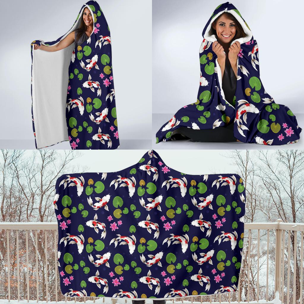 Koi Carp Pattern Design Themed Print Hooded Blanket-JTAMIGO.COM