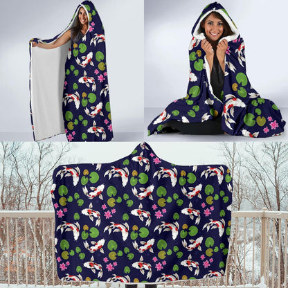 Koi Carp Pattern Design Themed Print Hooded Blanket-JTAMIGO.COM
