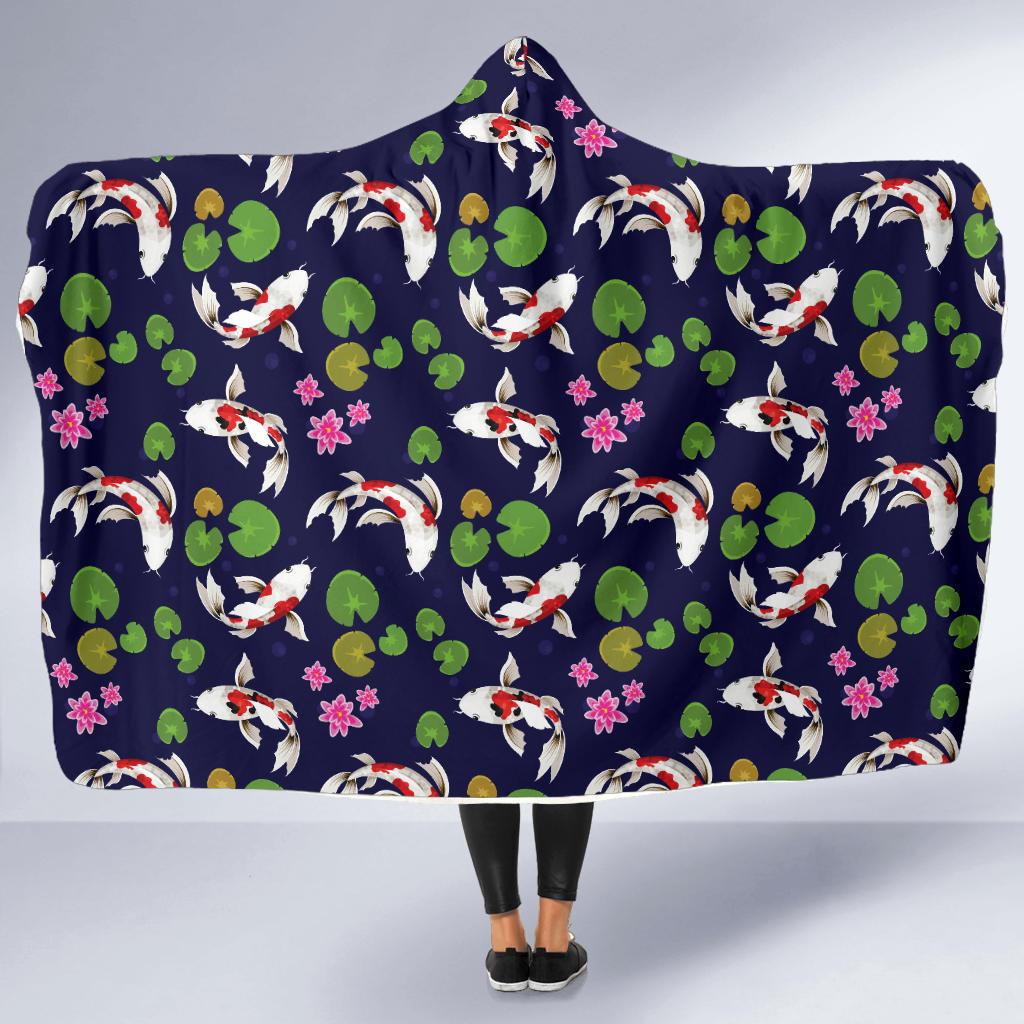 Koi Carp Pattern Design Themed Print Hooded Blanket-JTAMIGO.COM