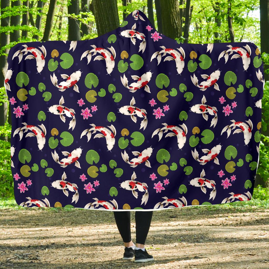 Koi Carp Pattern Design Themed Print Hooded Blanket-JTAMIGO.COM