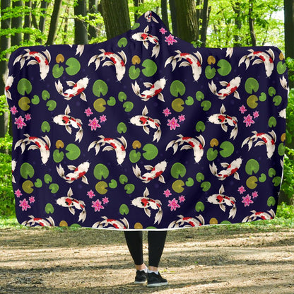 Koi Carp Pattern Design Themed Print Hooded Blanket-JTAMIGO.COM