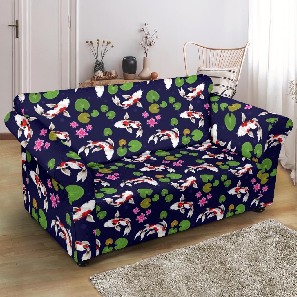 Koi Carp Pattern Design Themed Print Loveseat Slipcover-JTAMIGO.COM