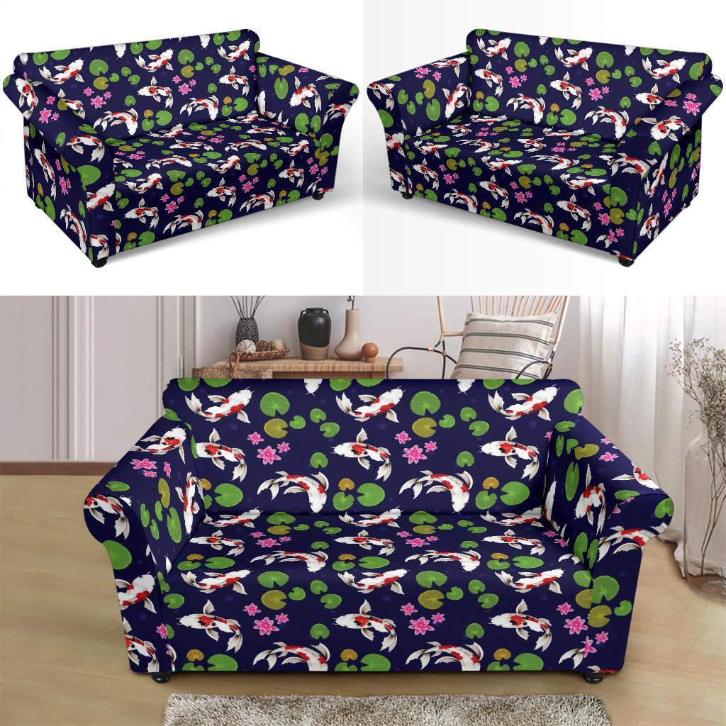 Koi Carp Pattern Design Themed Print Loveseat Slipcover-JTAMIGO.COM