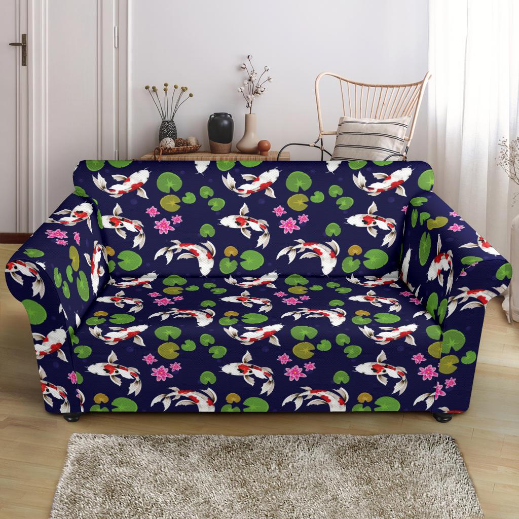 Koi Carp Pattern Design Themed Print Loveseat Slipcover-JTAMIGO.COM