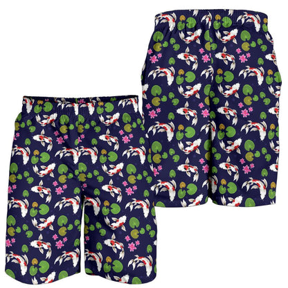 Koi Carp Pattern Design Themed Print Mens Shorts-JTAMIGO.COM