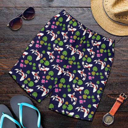 Koi Carp Pattern Design Themed Print Mens Shorts-JTAMIGO.COM