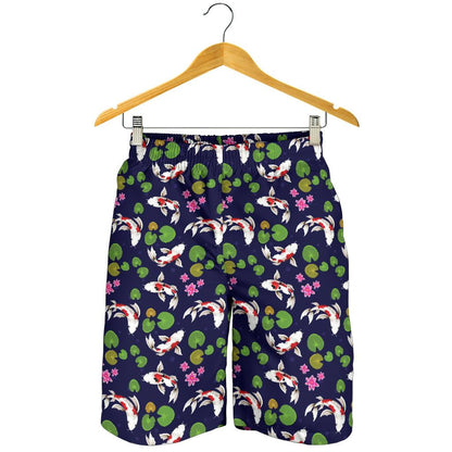 Koi Carp Pattern Design Themed Print Mens Shorts-JTAMIGO.COM