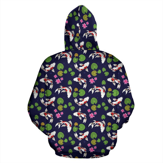 Koi Carp Pattern Design Themed Print Pullover Hoodie
