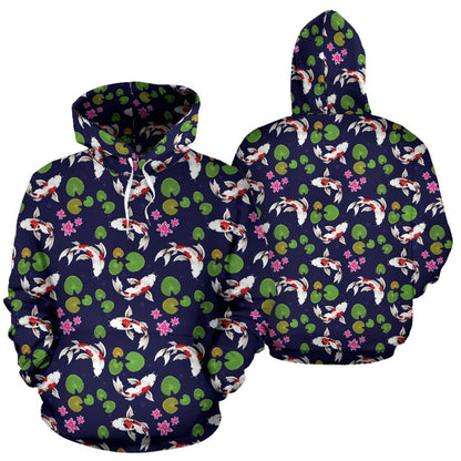 Koi Carp Pattern Design Themed Print Pullover Hoodie