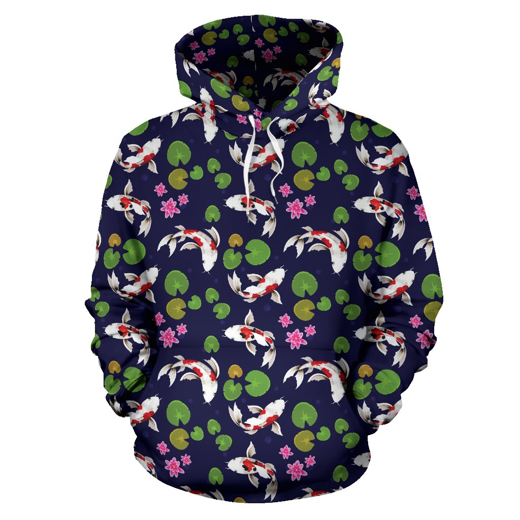 Koi Carp Pattern Design Themed Print Pullover Hoodie