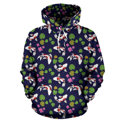Koi Carp Pattern Design Themed Print Pullover Hoodie