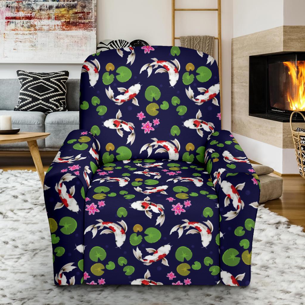 Koi Carp Pattern Design Themed Print Single Sofa Slipcover -JTAMIGO.COM