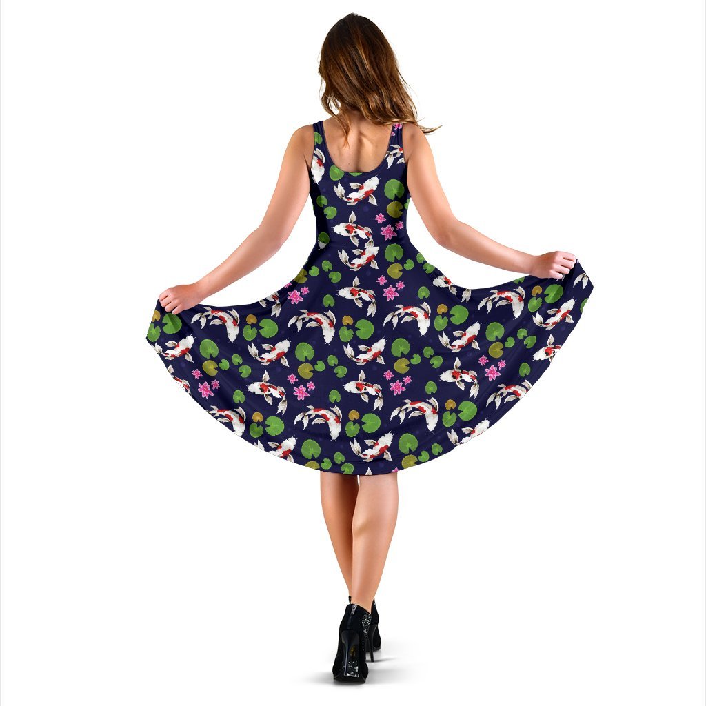 Koi Carp Pattern Design Themed Print Sleeveless Dress