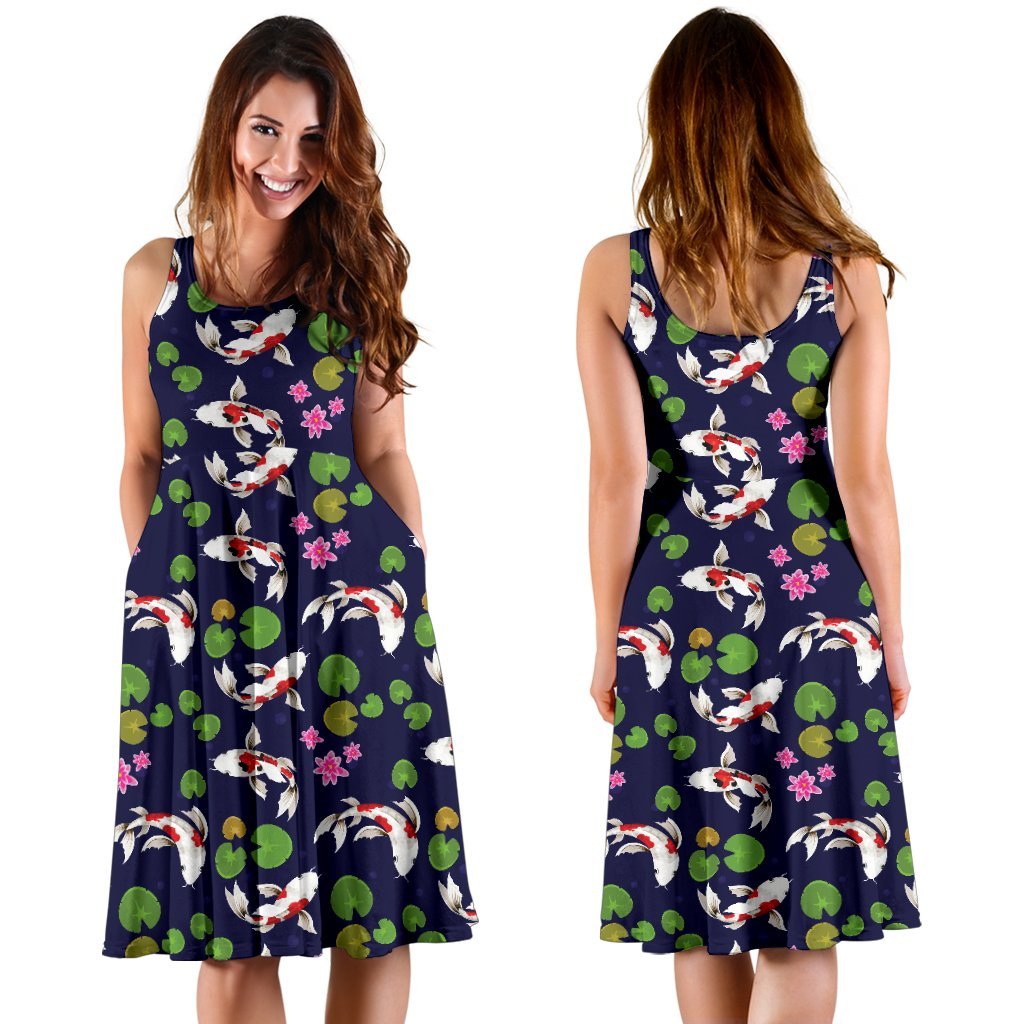 Koi Carp Pattern Design Themed Print Sleeveless Dress