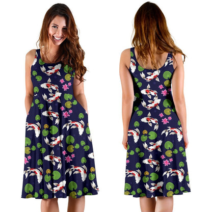 Koi Carp Pattern Design Themed Print Sleeveless Dress