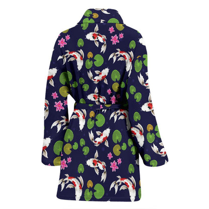 Koi Carp Pattern Design Themed Print Women Bath Robe-JTAMIGO.COM