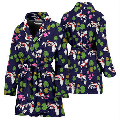 Koi Carp Pattern Design Themed Print Women Bath Robe-JTAMIGO.COM