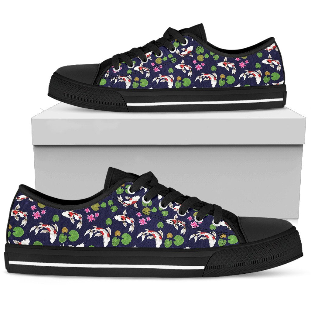 Koi Carp Pattern Design Themed Print Women Low Top Shoes
