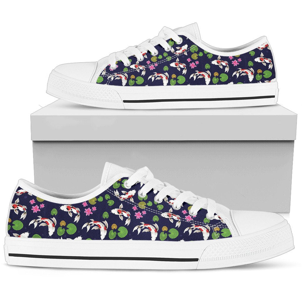 Koi Carp Pattern Design Themed Print Women Low Top Shoes